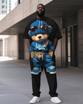 Big Boy Street Fashion Cartoon Print Short Sleeve Trousers Suit